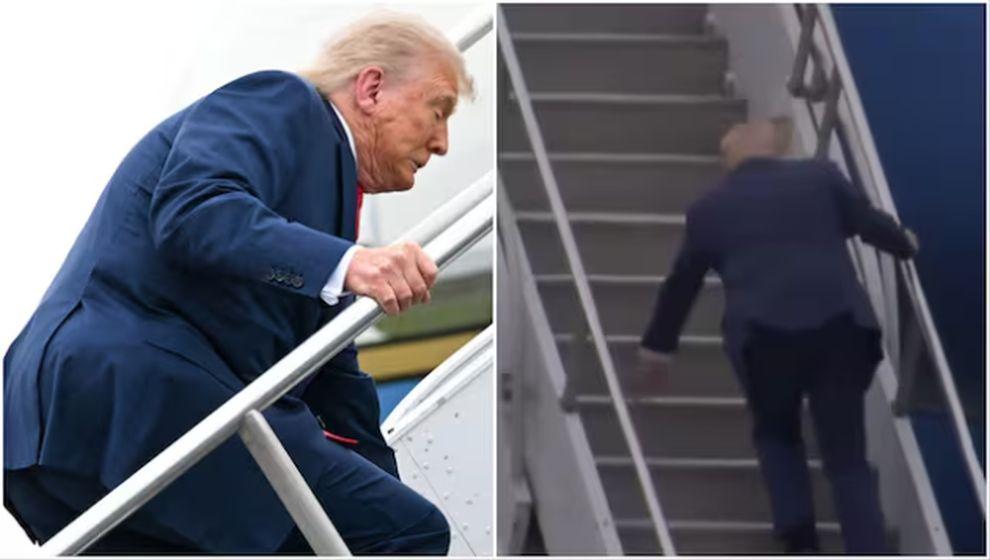 ABD Başkanı Trump uçağa binerken tökezledi