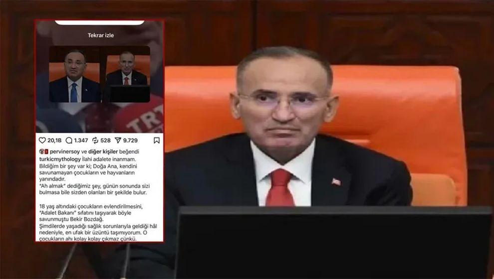 Bakan Ersoy'un eşi Bekir Bozdağ'a tepki paylaşımını beğendi!