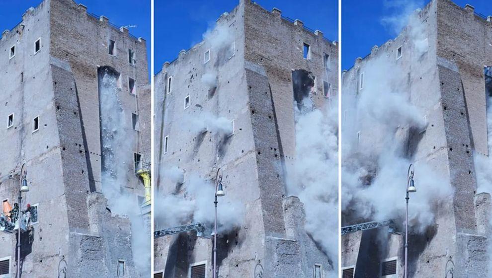 Roma'da tarihi kule çöktü: Bir işçi enkaz altında mahsur kaldı