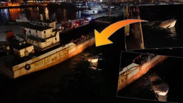 Boğaz'da gemiye çarpan tekne battı